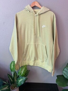 Nike Men’s Yellow Green Pullover Hoodie with White Swoosh